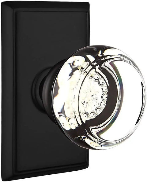 Privacy Door Set With Georgetown Crystal Knobs In Matte Black, Rectangular Rosette Finish, 2-1/8 Inch Door Prep, side view