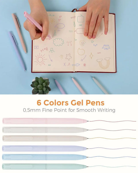 All-In-One Student Stationery Kit With Pencil Case, 12 Pastel Highlighters, 5 Black Gel Pens, Mechanical Pencils, Sticky Note Pad