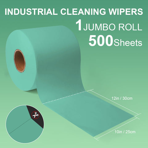 Heavy Duty Cleanroom Wipes Lint Free Cloths Jumbo Roll Extra Absorbent Towels Green 12 By 10 Inches 500 Count