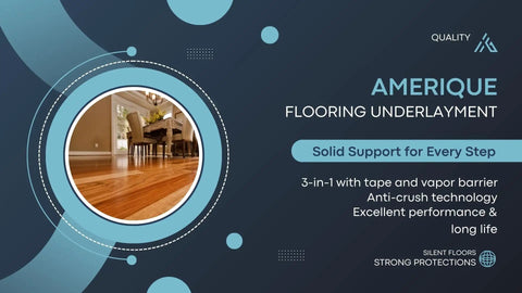 Heavy Duty Floor Underlayment With Advanced Moisture Vapor Barrier And Slick Silver Chrome Finish Legit Noise Reduction Padding For Carpet Installation Built Tough Anti Crush Technology Top Shelf Cushioning 400 Square Feet Roll shown in a home environment.