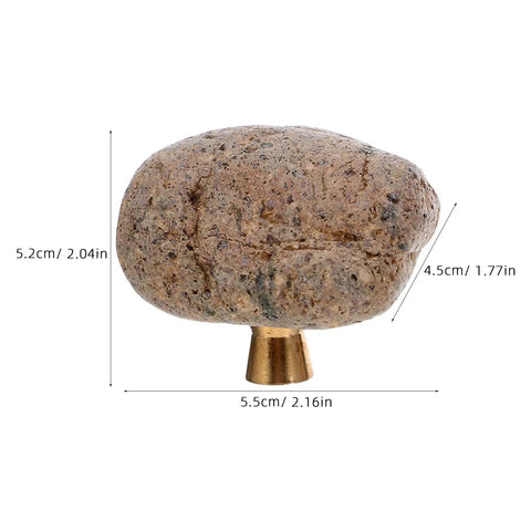 Dope Irregular Pebble Stone Cabinet Handles With Brass Base For Furniture And Home Decor Vintage Style Single Hole Drawer Knobs