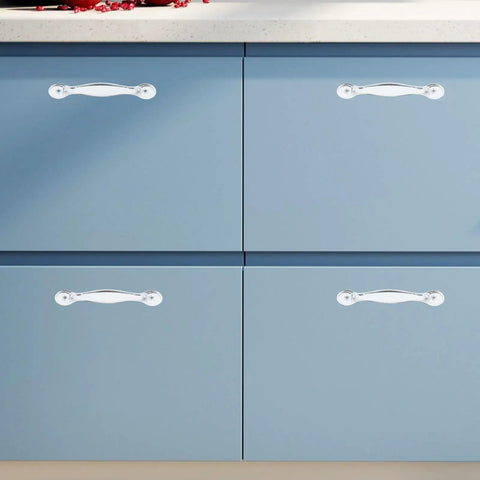 Six Pack Plastic Cabinet Handles And Drawer Pulls For Doors Modern Kitchen And Dresser Hardware Replacement on blue cabinets
