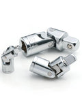 Three-piece universal joint set in chrome vanadium steel for 1/4", 3/8", and 1/2" ratchet drives