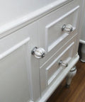 10 Pieces White Ceramic Round Pumpkin Knobs For Cabinets And Furniture, Porcelain Chrome Pumpkin Cabinet Pulls installed on dresser