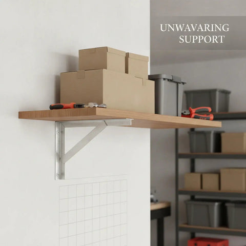 Heavy Duty Iron Angle Bracket 90 Degree L Shaped Support For Garage Shelves And Workbenches, Silver Finish, holding shelf