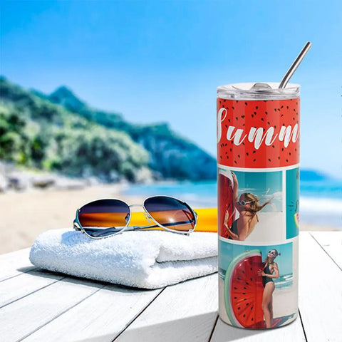 24 Pack Sublimation Tumbler Blanks 20 Oz White Straight Stainless Steel Cups With Metal Straw And Lid For Easy Heat Press Sublimation Prints Ready To Go Bulk Gift Box tumbler on beach