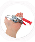 Hand holding Built Tough Rubber T Handle Draw Latch for Car Hood and Toolboxes, Heavy Duty Stainless Steel Construction With Vibration Absorption