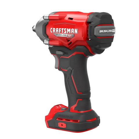 V20 Cordless Impact Wrench One Half Inch Bare Tool Only with Brushless Motor side view, red and black design