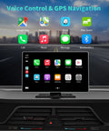 9 Inch Wireless Apple CarPlay And Android Auto Dash Receiver with GPS navigation and app icons displayed on screen