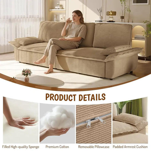 Cozy Corduroy 94.5 Inch Sleeper Sofa Bed 3 In 1 Convertible Couch King Size Pull Out Futon Sofa in a living room setting