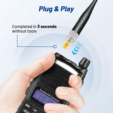 8 Pack F Type to SMA Coax Adapters Gold Plated Brass RF Connectors for WiFi Routers, CBs, Ham Rigs, Antennas and Walkie Talkies shown in use