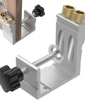 Pocket Hole Jig Kit For DIY Carpentry Pro Grade 15 Degree Angle Guide with drill locator and adjustable clamps, metal construction.