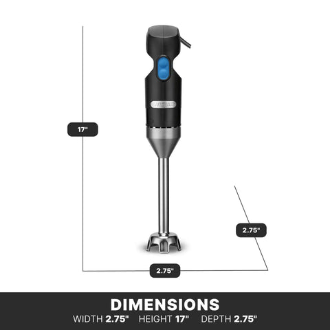 Wicked Fast Commercial 2 Speed Immersion Blender 17 inches tall, heavy duty design for soups and purees in professional kitchens.