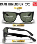 Square Frame Sunglasses For Men Non-Polarized Dark Green Lenses, Modern Edge Design, Frame dimensions with measurements
