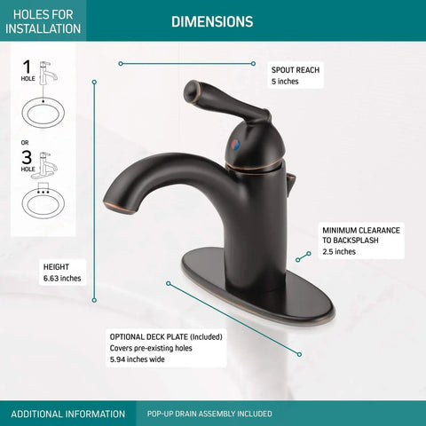 Claymore Single Hole Bathroom Faucet In Oil Rubbed Bronze With One Handle Includes Pop Up Drain Ceramic Disc Valve Easy Install