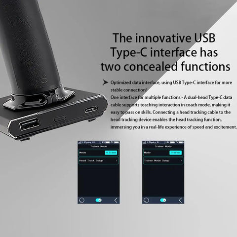 Close-up of USB Type-C ports on Noble NB4 Pro Plus 2.4GHz 18 Channel Radio Transmitter With FGr4B And FGr8B Receivers