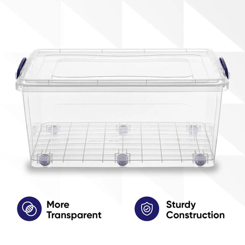 Stackable Plastic Storage Bins With Lids Clear Organizing Containers Bpa Free Heavy Duty Tubs Wheeled Base Home Office Dorm Closet Systems Eight Pack Thirty Two Quart Capacity Slick Design And Built Tough For Zero Stress Organizing