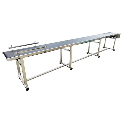Electric PVC Belt Conveyor With Adjustable Speed For Desktop Use, Stainless Steel Body, Double Guardrails, 177 Inch Long