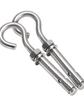 Expansion Screws Hooks Opening Hole M6 M8 In 316 Stainless Steel Eye Bolt Open Anchor Hook shown with hex nut and washer
