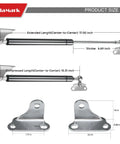 Rugged Gas Struts With Mounting Brackets 17 Inch Lift Supports for Toolboxes and RV Hatches, showing product dimensions and stroke length.