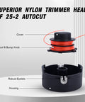 Exploded view of Trimmer Head 25-2 Autocut Replacement Fits STIHL FS Series, showing spool, bump knob, and housing.