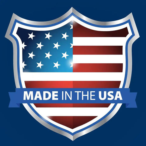 Shield with American flag and 'Made in the USA' banner