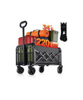 Heavy Duty Workhorse Foldable Wagon Cart With All Terrain Wheels 220 Lb Capacity Portable Lightweight Utility Cart Collapsible 2 Cup Holders Ideal For Grocery Runs Beach Days Sports And Shopping Black loaded with camping gear