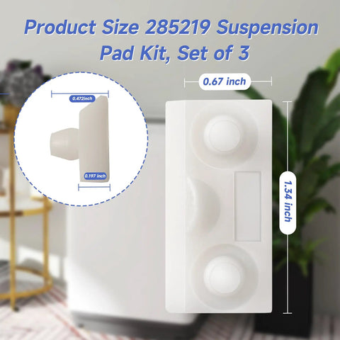 285219 Washer Suspension Pad Kit Replacement for Top Load Washers Replaces 285219 62568 AP3094373 PS334456 AH334456, 3 white pads