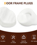 Close-up of white door frame plugs from 50Pcs Entry Door Plugs Set For Door Frames And Window Screw Holes White Diameter Five Sixteenths By One Quarter Inch Compatible With ODL And Western Reflection Frame Keeps Door Surfaces Clean And Neat