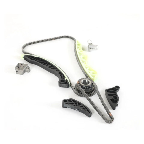 Top Tier Timing Chain Kit Plus Oil Pump For Dodge Journey 09 To 18 And Jeep Compass Engine Swap Make Your Ride Run Smooth Like Butter With High Strength Alloy Parts That Last Forever. timing chain kit with oil pump, guides, and sprocket on white background