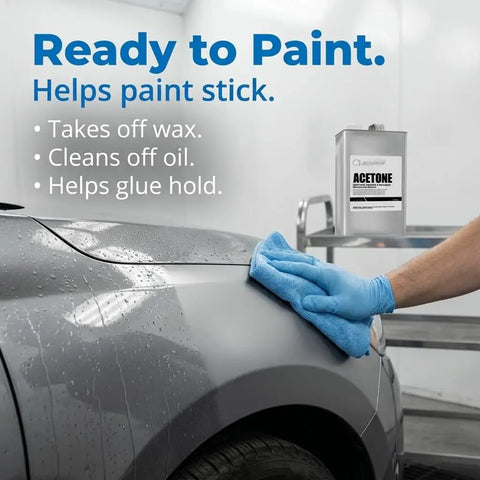 Industrial and Aerospace Grade Acetone Solvent Cleaner 1 Gallon used on car surface, showing cleaning effectiveness.