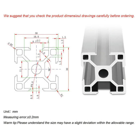 3030 T Slot Aluminum Extrusion For 3D Printer Parts And CNC DIY Projects Silver 1000mm Pack Of 4 Long Framing Rails For Builder Enthusiasts Easy Install Strong And Flexible Industrial Grade, 30mm profile cross-section drawing