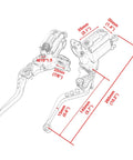 Universal Seven Eighths Inch 22 Millimeter CNC Hydraulic Brake Clutch Lever Master Cylinder With Dual Pump And Warning Switch Mirror Holder For Scooter Motorcycle ATV UTV Go Kart Red dimensions sketch