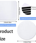 20 Pack Sublimation Coaster Blanks Set With Square And Round Cup Mats For DIY Heat Transfer Projects Perfect For Craft Folks, size 3.54x3.54 inch, thickness 0.12 inch, showing 10 round and 10 square white coasters.