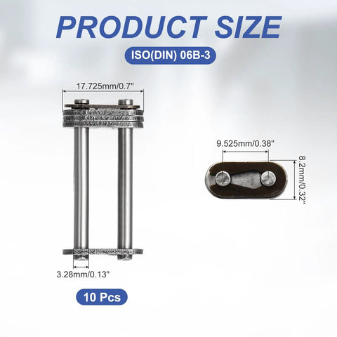 Durable High Strength Roller Chain Connecting Link Master Link For 06B-3 Standard Pitch Fits Manganese Steel 10 pieces size measurement