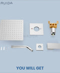 Rain Shower System With 8 Inch Square Showerhead, Easy Install 1-Handle Trim Kit, Chrome Finish, Stainless Steel Head And Brass Valve