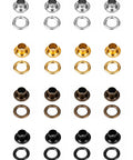 Built Dang Tough 420 Leather Grommet And Eyelet Kit showing various metal grommets and eyelets in silver, gold, bronze, and black finishes.