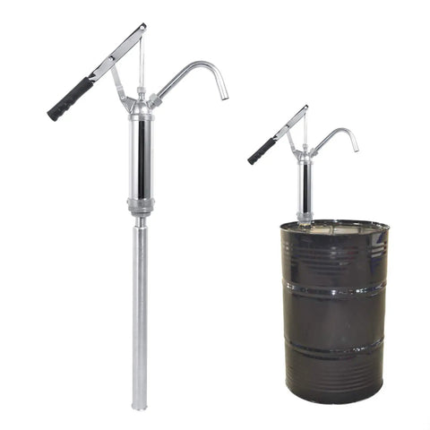 Jiawu Lever Action Drum Pump 20L/min Hand Operated Liquid Extractor Self-Adjusting Telescopic Suction Tube For Oil Transfer Kerosene Gear Hydraulic Chrome Plated Portable Flow Control Heavy Duty Fluid Dispenser Tool