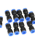 Super Easy Straight Push Connector Kit with 30 Pcs Of Durable Pneumatic Tube Fittings For Air Lines In Sizes 1 4 5 16 And 3 8 Inch Perfect For Fast Hookups On Systems Working Between 32 To 140 Degree F. black pneumatic straight push connectors with blue release rings