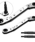 Pro Grade Refrigeration Wrench Set For HVAC Repairs, Ratchet Tool Kit With Hex Bit Adapters, showing various wrench sizes and bits.