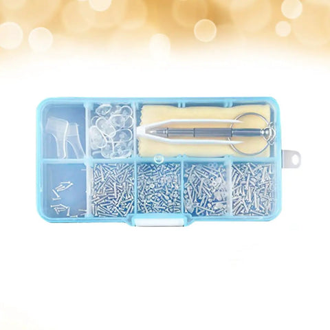 Sky-blue DIY Self Repairing Glasses Kit with screws, nose pads, springs for Eyewear Maintenance Tool for Sunglasses and Eyeglasses