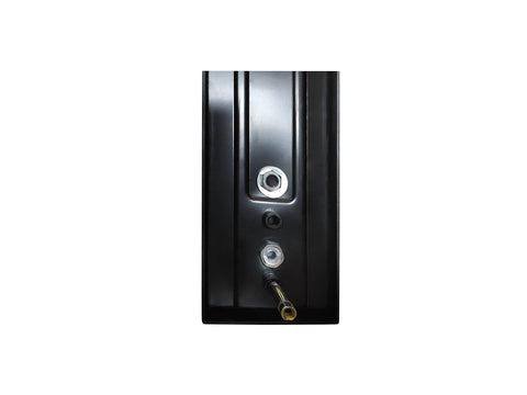 Back view of Iron Black Front Double Door Handleset With Keyed Entry And Dummy Set showing mounting holes, Matte Black Finish