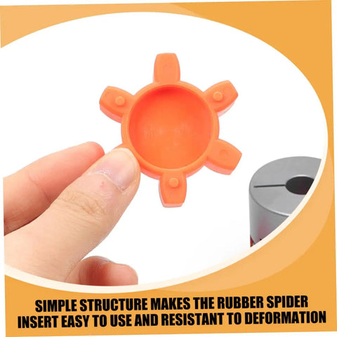 Flexible Jaw Coupling Insert With Rubber Spider for vibration dampening, shown in hand for size comparison, orange color gasket accessory
