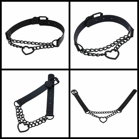 Dope Love Heart Choker Necklace Crafted From Thick Vinyl Leather Collar With Soft Plush Velvet Lining Adjusts Easily For Necks Up To Fifteen Inches Stacks Well With Body Chains For A Badass Gothic Vibe, featuring adjustable strap and heart chain detail.