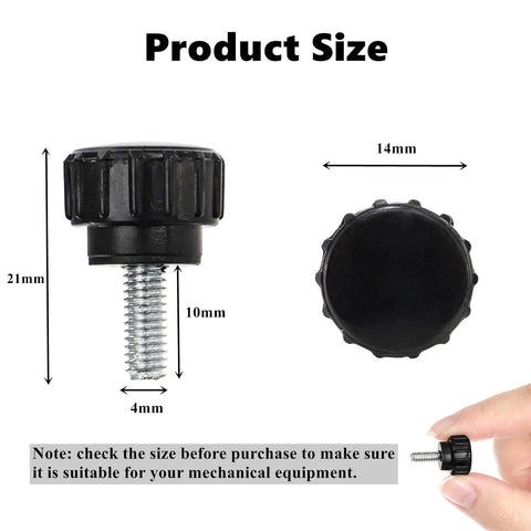100 Pack Thumb Screws Set, 4 X 10 Mm Carbon Steel Heavy Duty Knurled Knob Screws, side view and dimensions