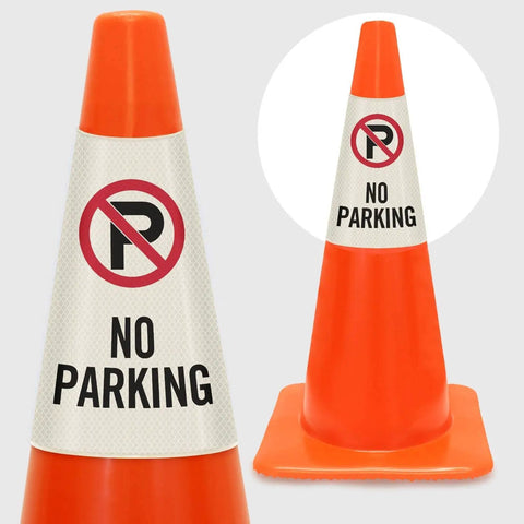 No Parking Reflective Cone Sleeve 6-Pack Turns Any Cone Into A Portable Sign With 360 Degree Visibility And 3-Side Print.