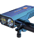 Ultra Bright 1200 Lumen Bike Light With Wide Beam for Night Rides mounted on handlebar showcasing dual lens design and control button.