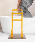 Chair And Couch Stand Assist Bar With Auto Light For Easy Getting In And Out, heavy duty rail in yellow beside a bathtub