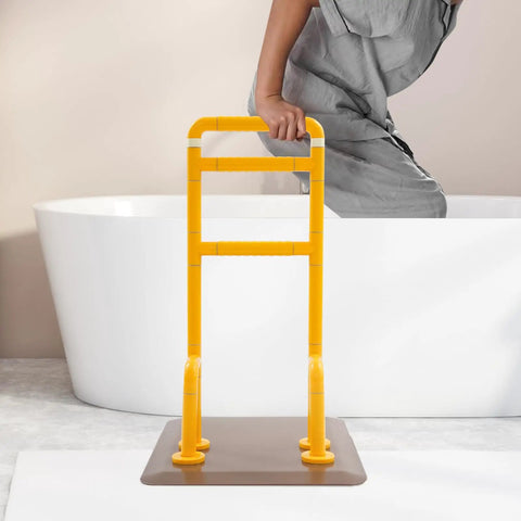 Chair And Couch Stand Assist Bar With Auto Light For Easy Getting In And Out, heavy duty rail in yellow beside a bathtub