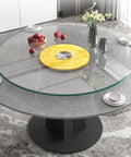 Tempered Glass Lazy Susan Turntable With Stainless Steel Bearings And Smooth Ball Bearing Spin Heavy Duty Rotating Tray, 100cm, on table